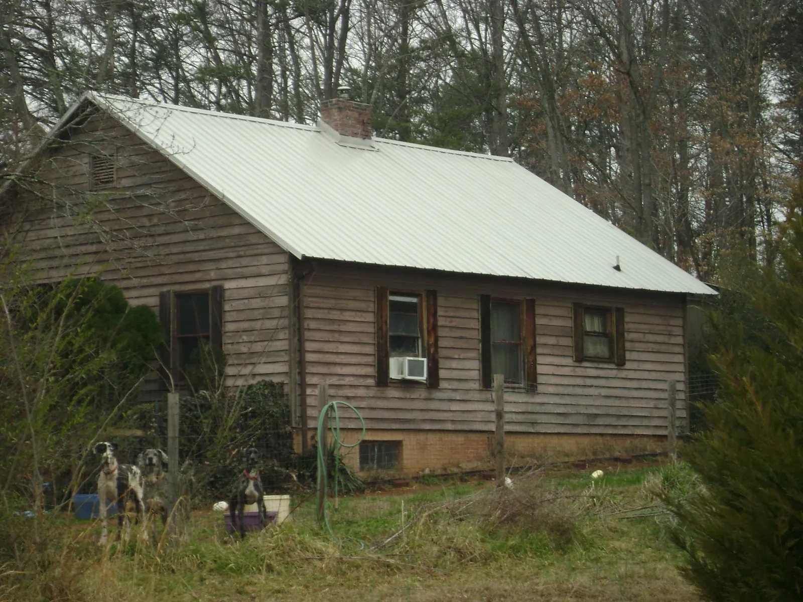 White metal roof on an old wood sided farmhouse, from a Asphalt Shingle Roof Repair job in Lesterville